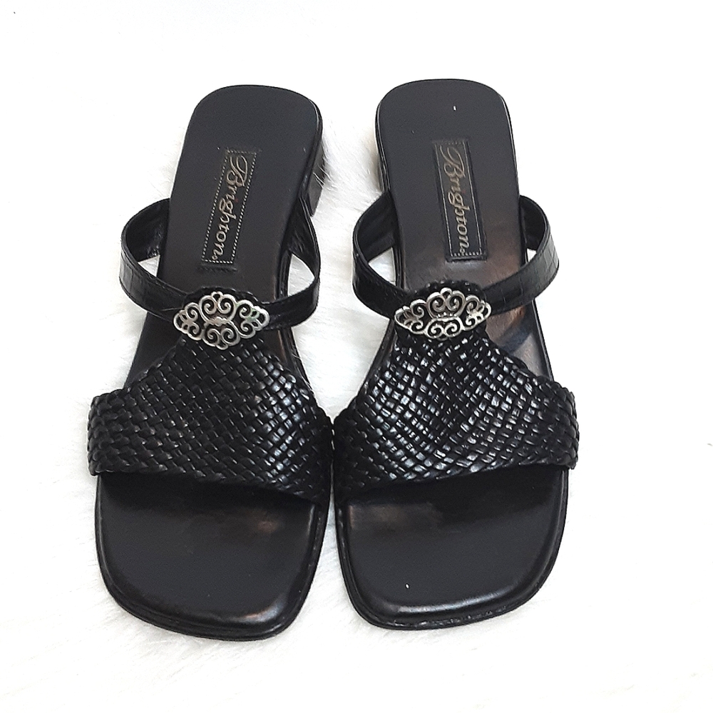Brighton Black Woven Slide Sandals with Silver Accent
